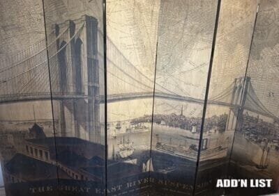 Vintage New York Brooklyn Bridge Folding Room Divider – Decorative Screen