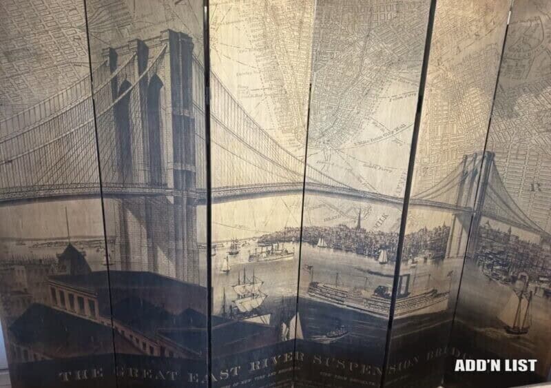 Vintage New York Brooklyn Bridge Folding Room Divider – Decorative Screen (1/2)