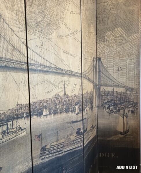Vintage New York Brooklyn Bridge Folding Room Divider – Decorative Screen (2/2)