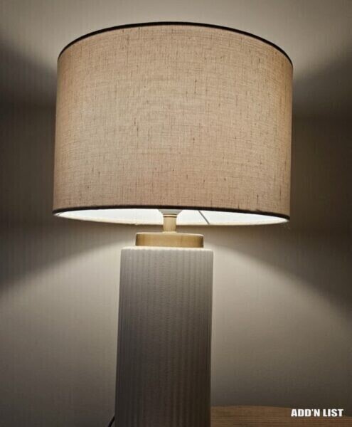 Modern Table Lamp with Beige Fabric Shade (1/1)